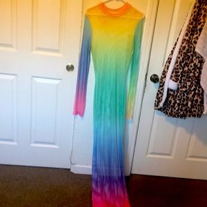 Long fish net dress rainbow colors